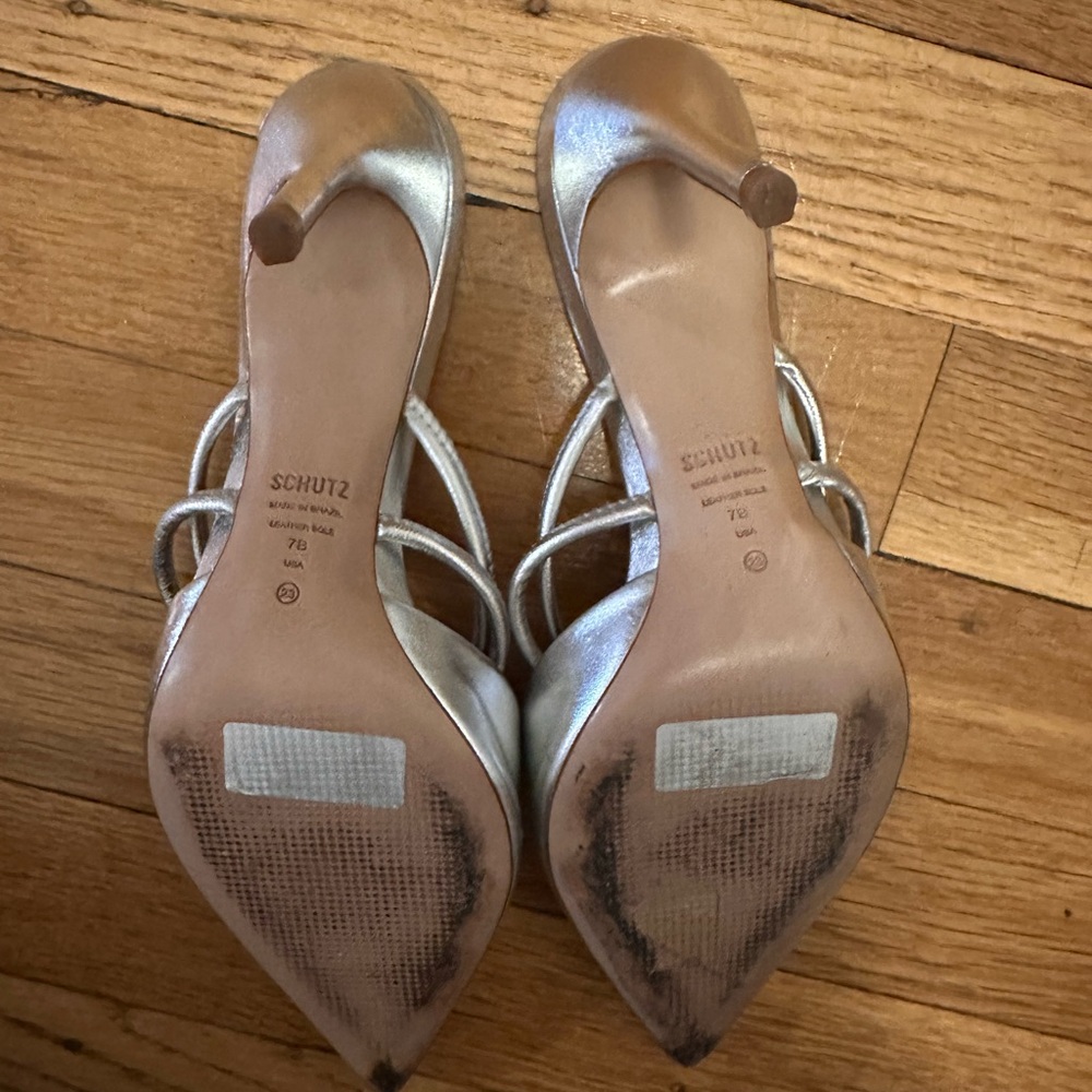 Schutz Silver Lela Heeled Mules Size 7 - Picture 5 of 5